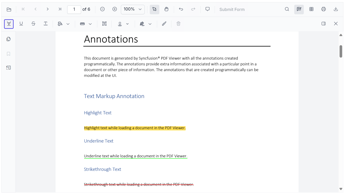Various annotation types supported in the JavaScript PDF Viewer