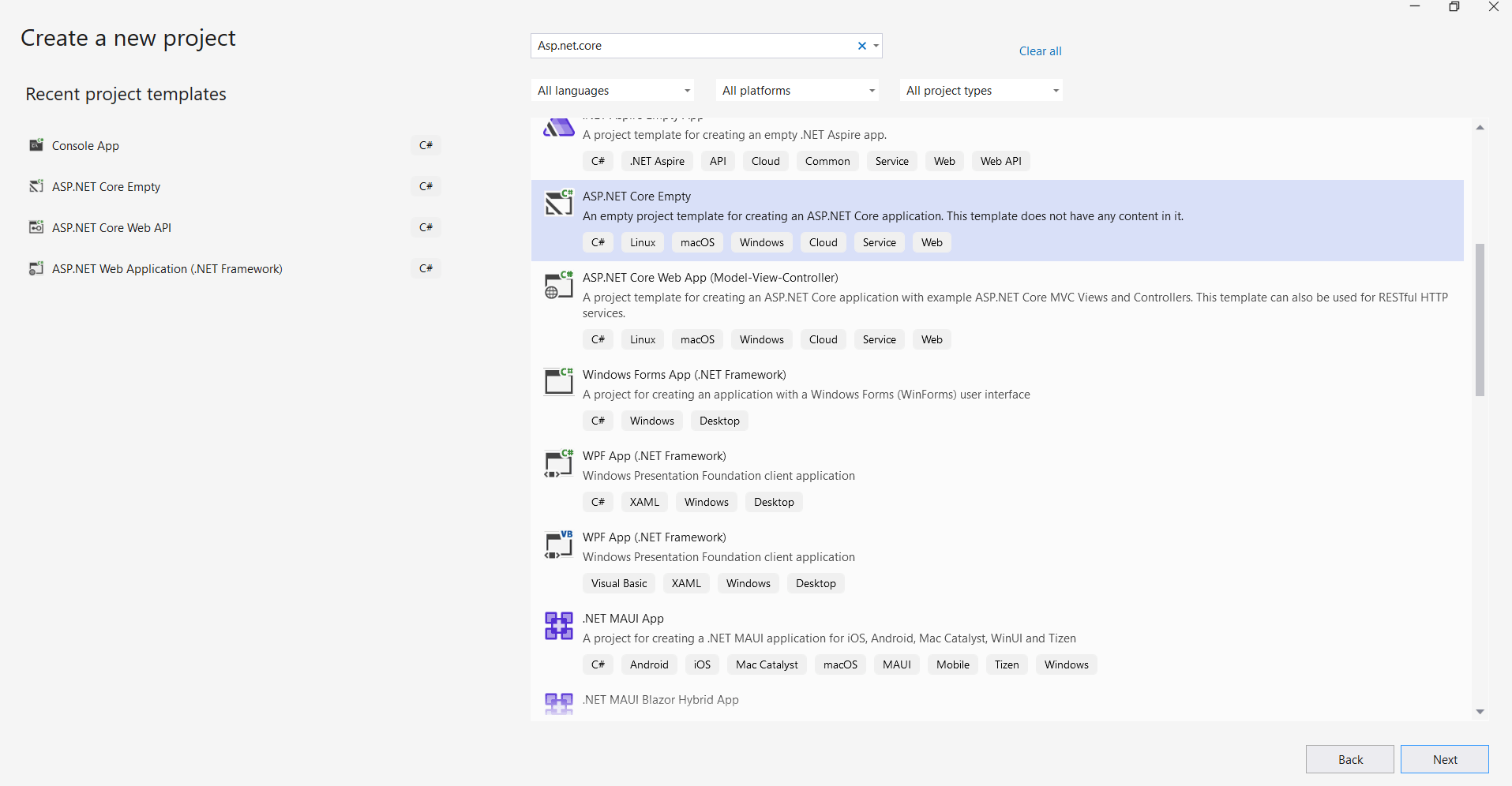 Create a new .NET Core project