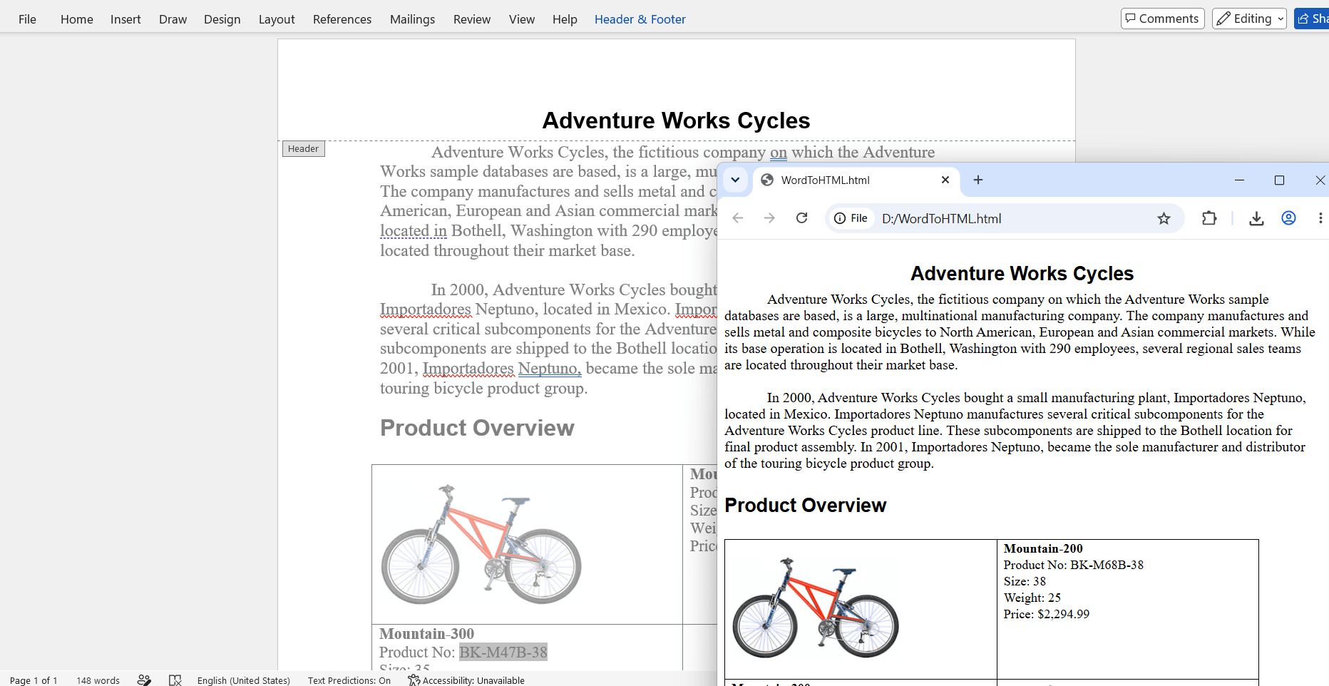 Customize the export settings in DOCX to HTML conversion