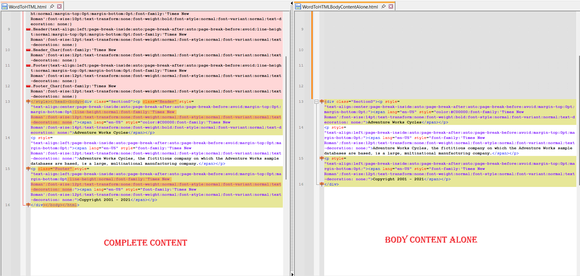 Exporting only the body content during Word (DOCX) to HTML conversion