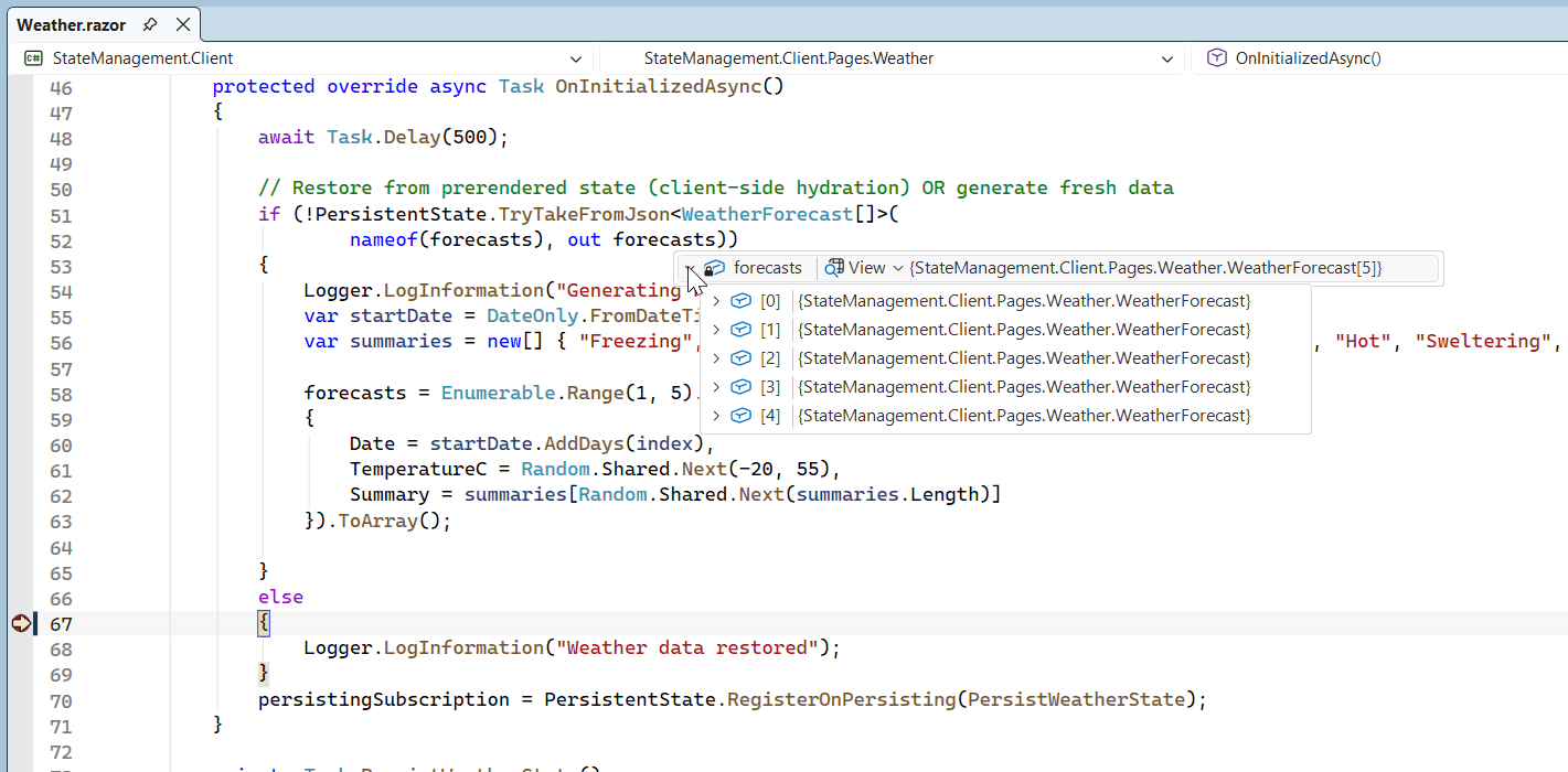Implementation of PersistentComponentState class