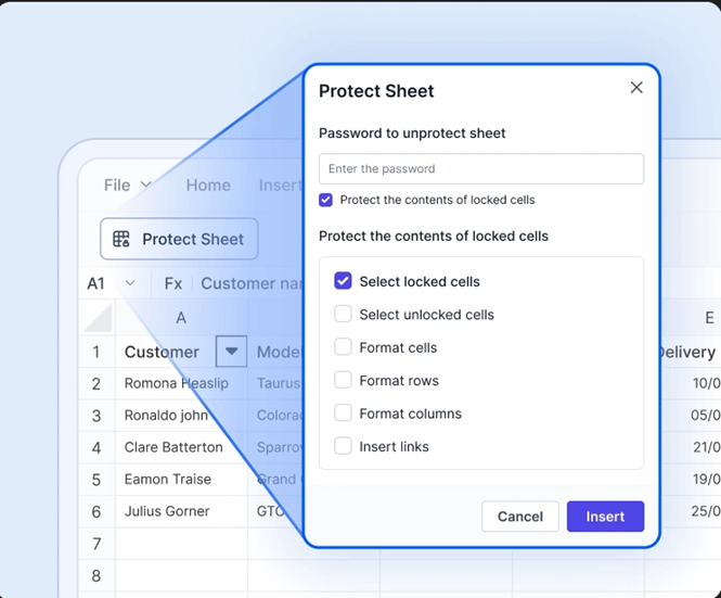 Protect sheet support in React Spreadsheet