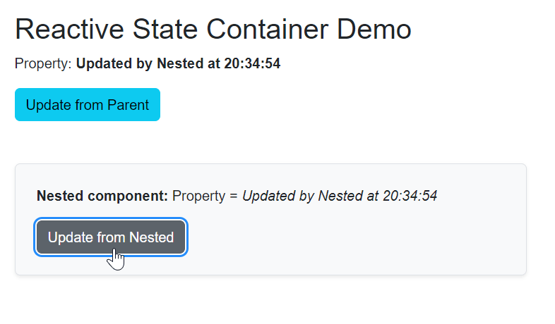 Reactive state container demo output