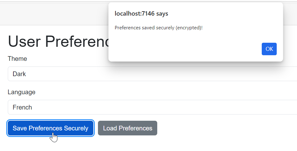 Securely storing user preferences in protected local storage