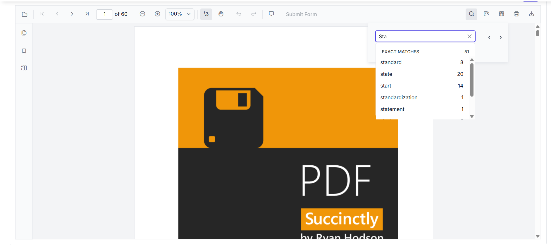 Smart search suggestions in JavaScript PDF Viewer