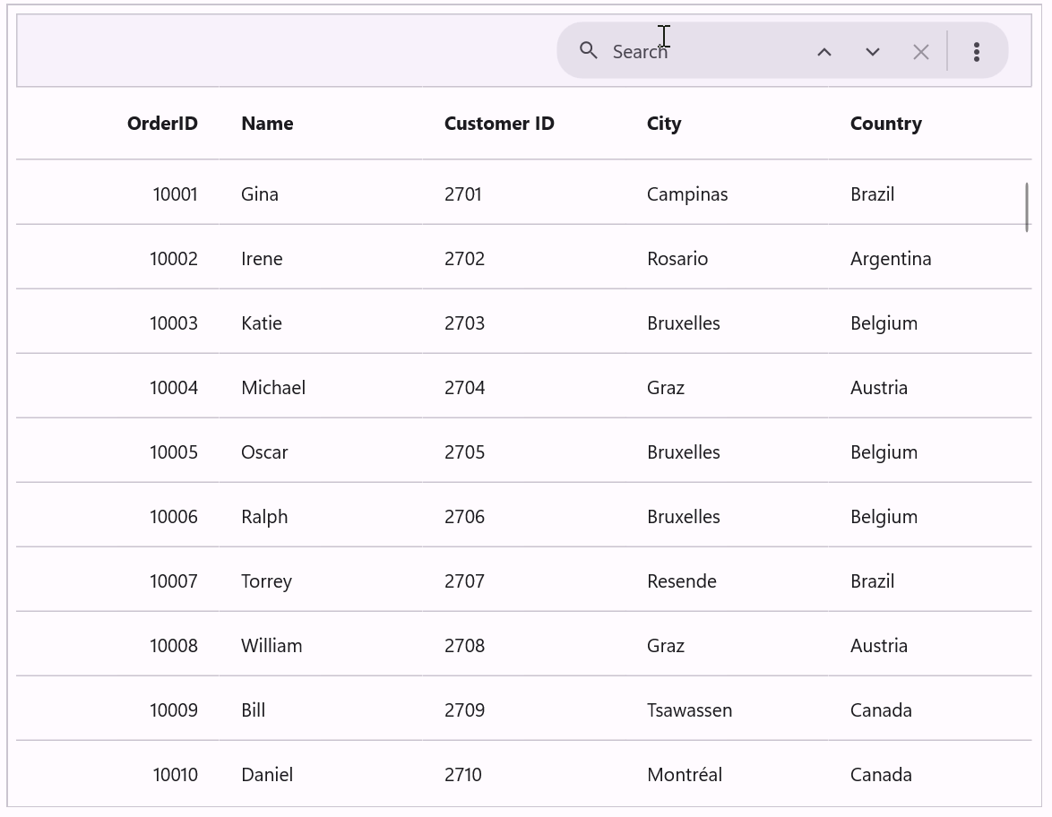 Built-in Search UI support in DataGrid