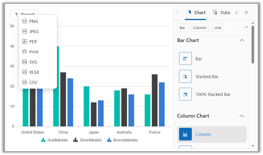 Chart Wizard with Export Functionality