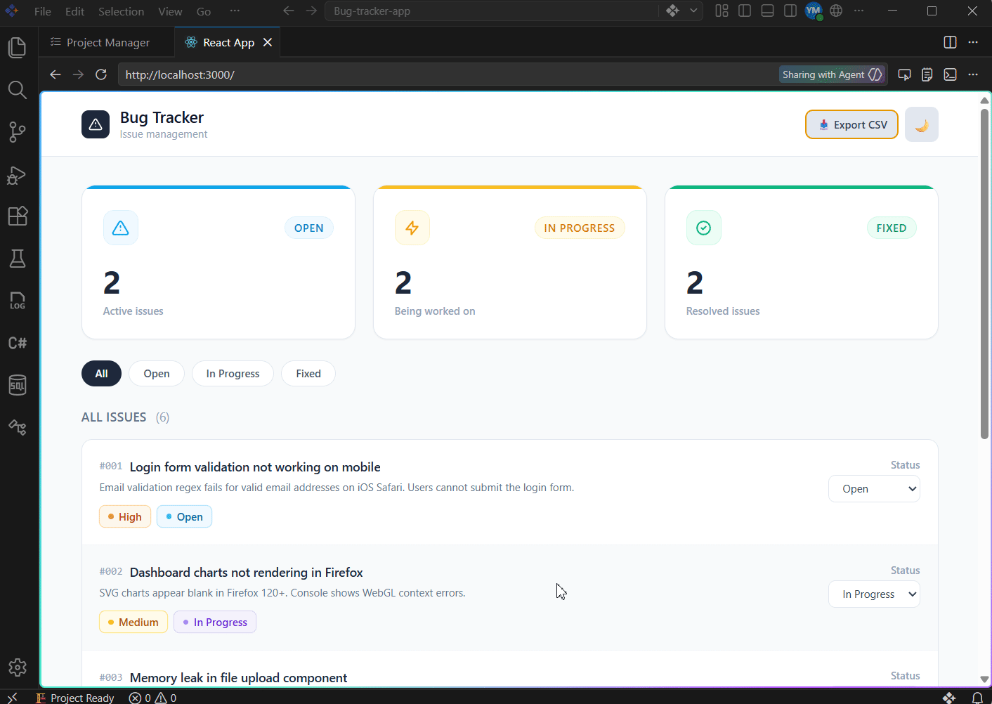 Adding a CSV export to a bug tracker using Project Manager in Code Studio