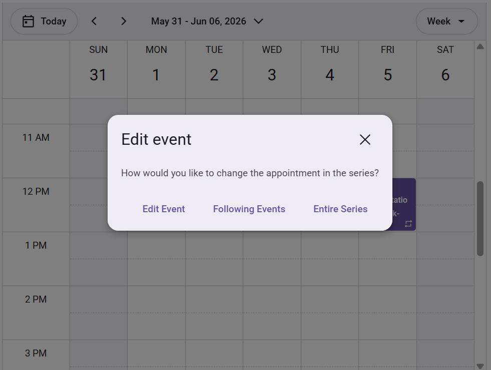 Editing recurring events in Pure React Scheduler
