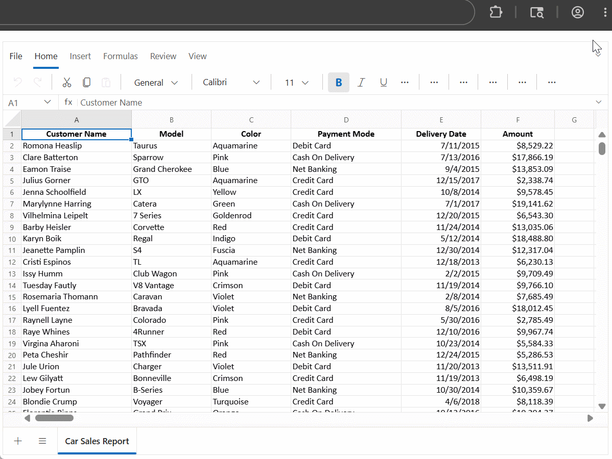 Export options in Blazor Spreadsheet Editor