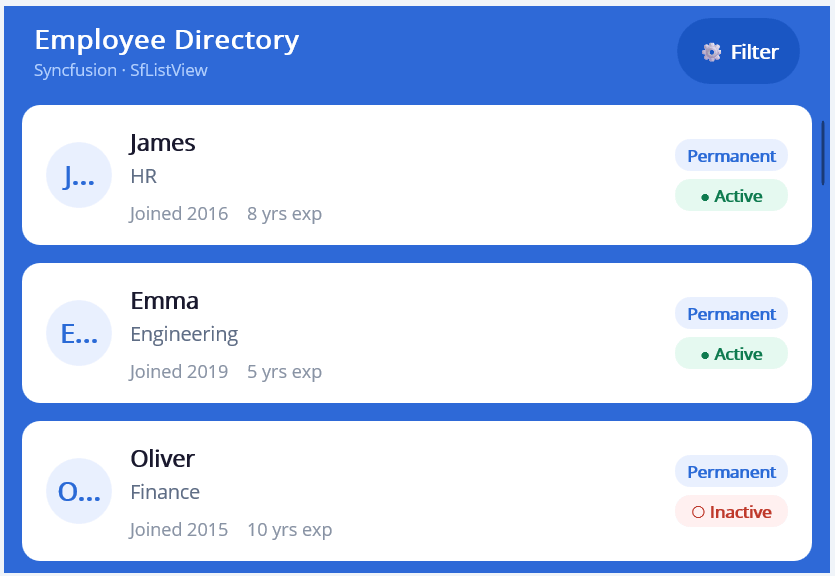 Filtering functionality support in ListView