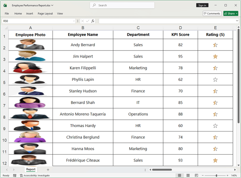 Images Inside Cells in .NET Excel Library