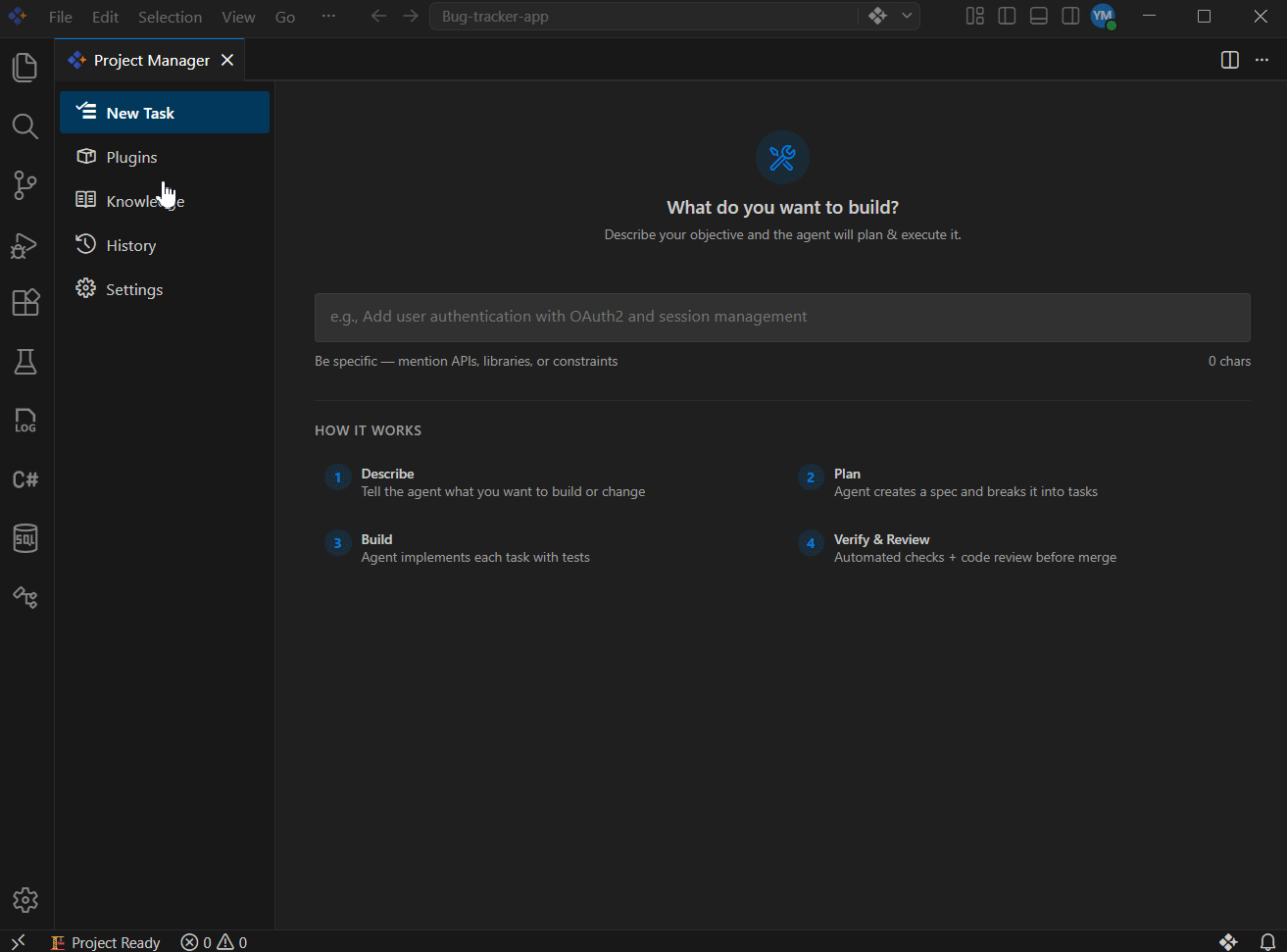 Panel settings in Project Manager