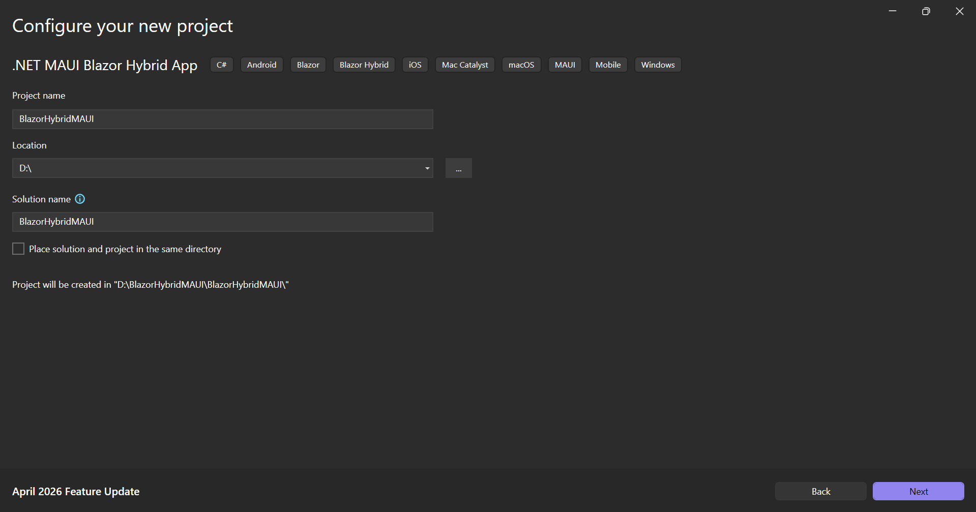 Configure the project name and details