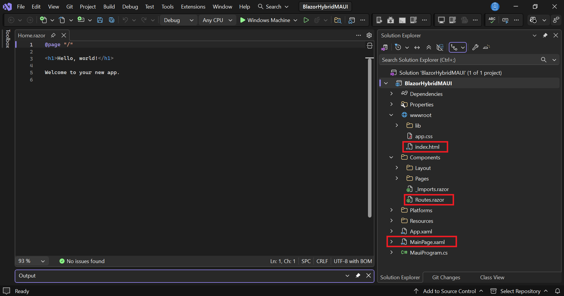 Default MAUI Blazor Hybrid project template