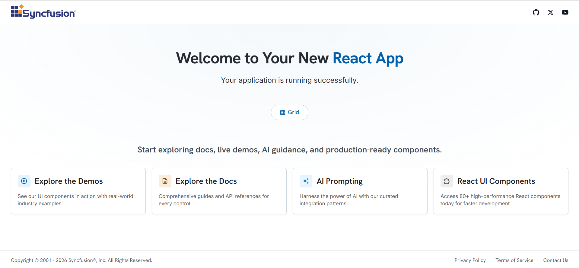 React application workspace created with Syncfusion