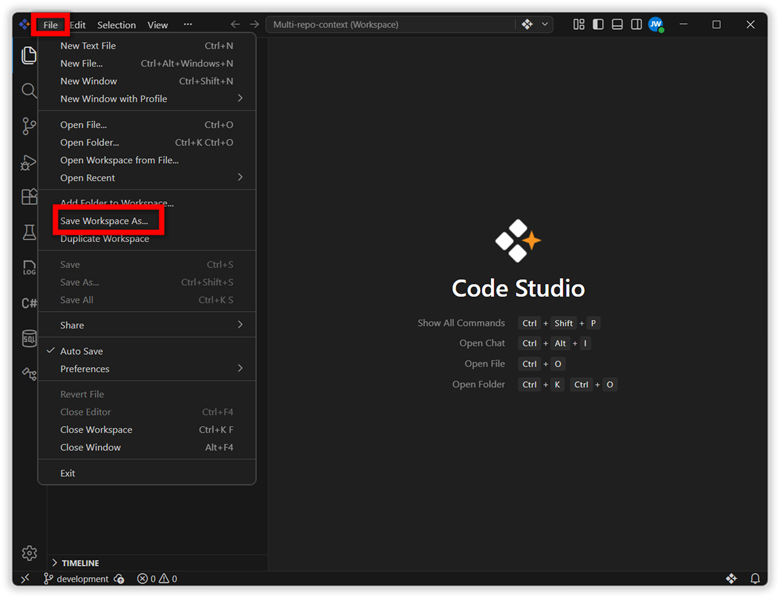 Saving the workspace in Code Studio
