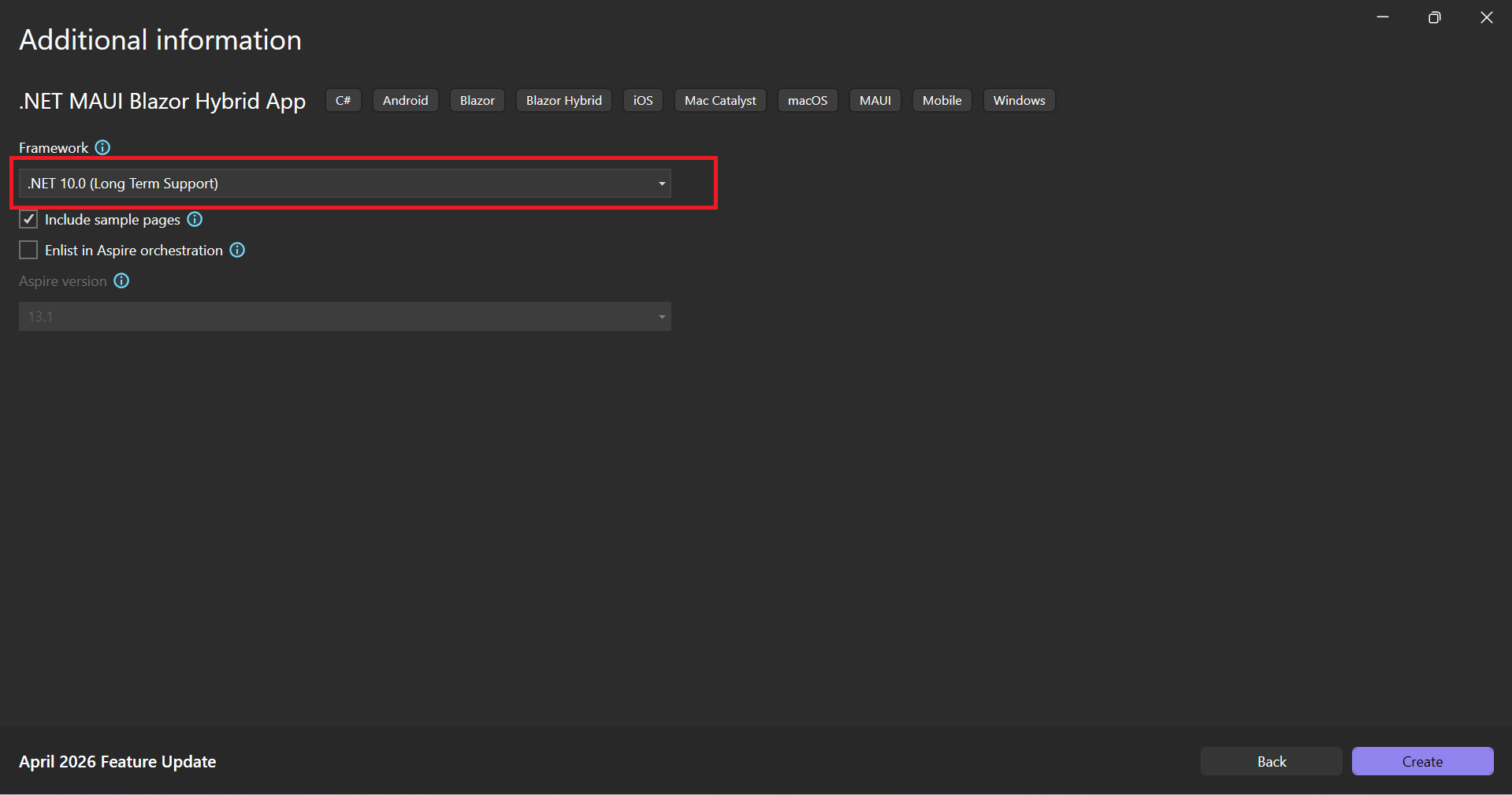 Selecting the target .NET framework version