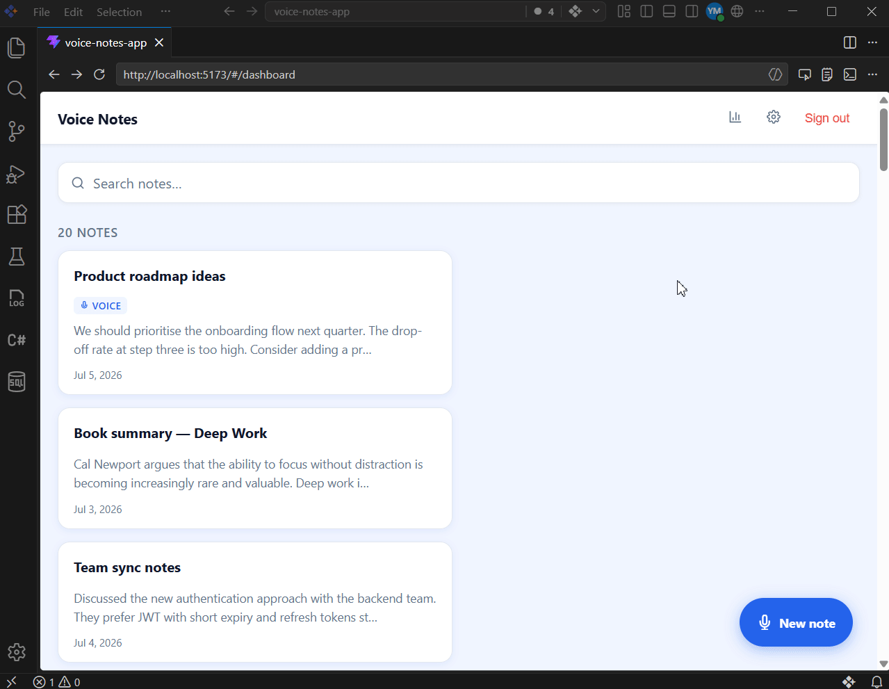 Voice Notes application in Code Studio