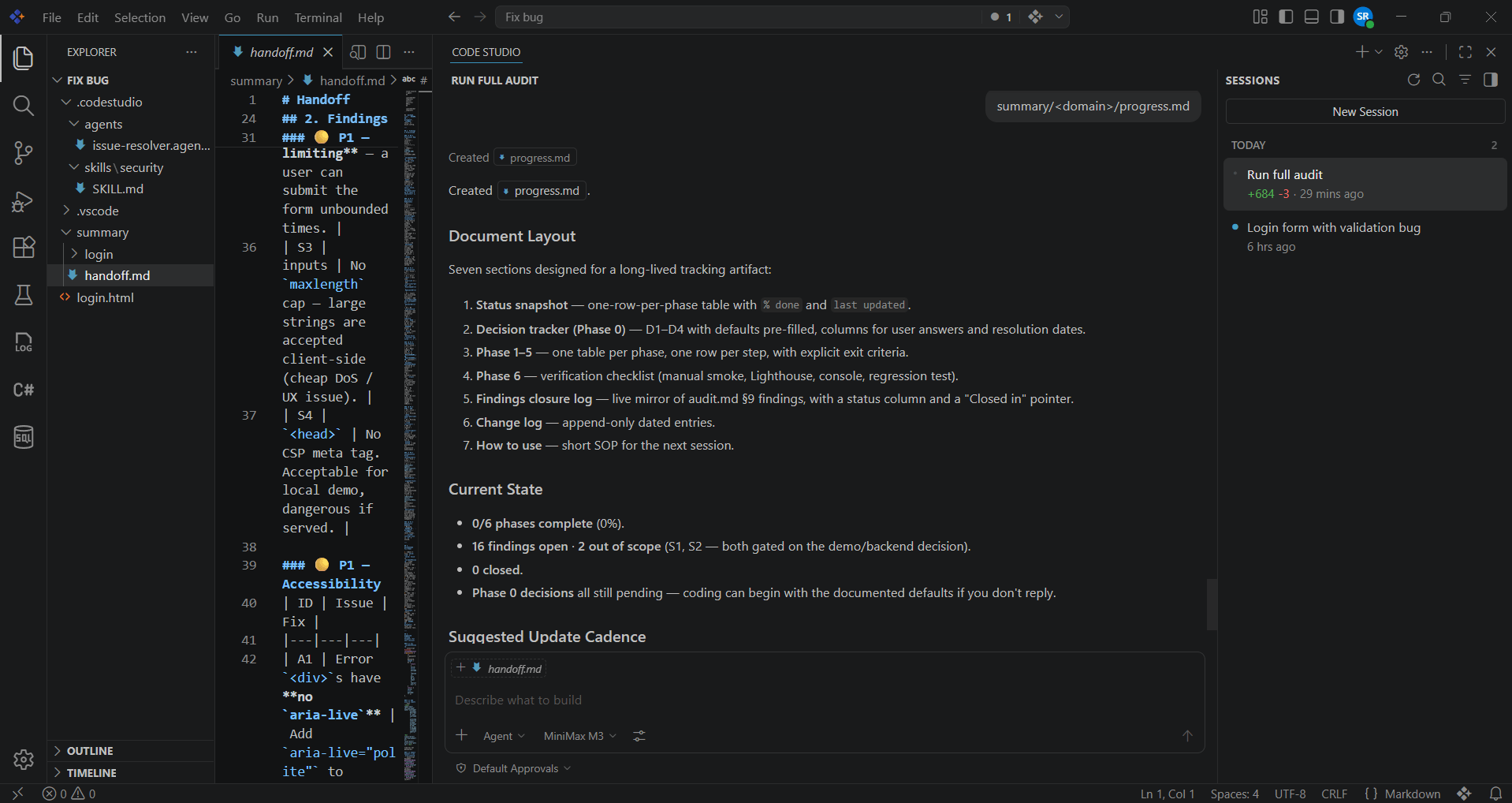summary/<domain>/progress.md file