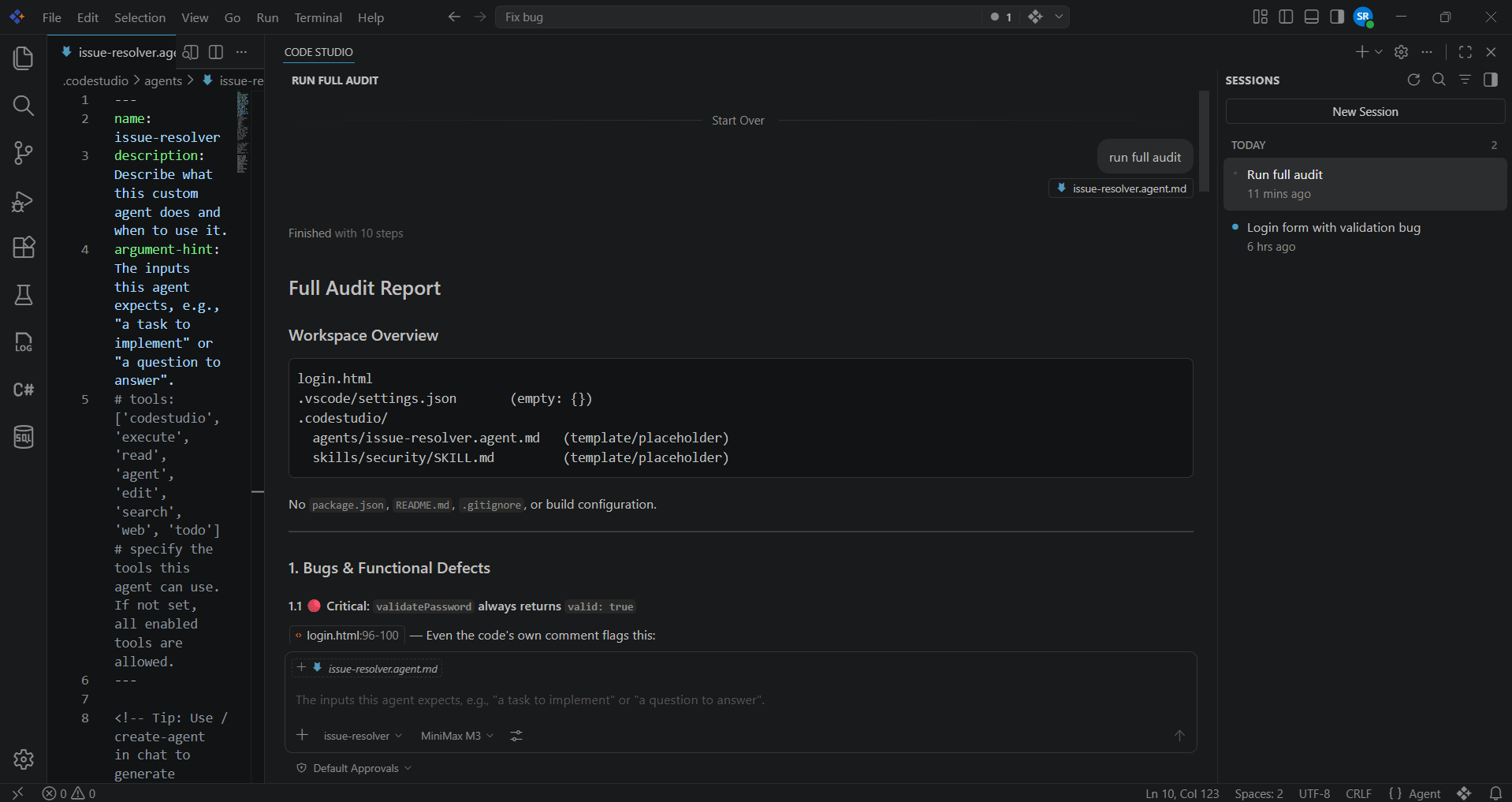 Run a repository-wide audit in Code Studio