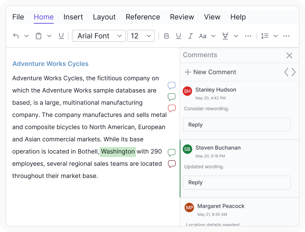 Avatar-based comment highlighting in DOCX Editor