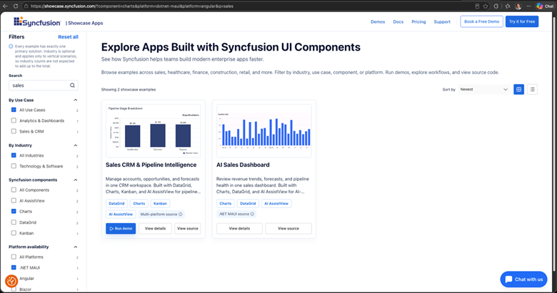Filter examples by component and platform