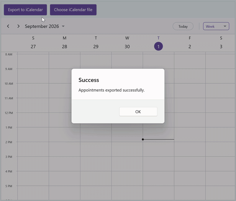 Import and export appointments using iCalendar support