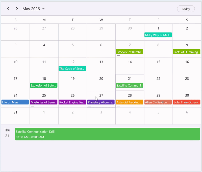 Month agenda view