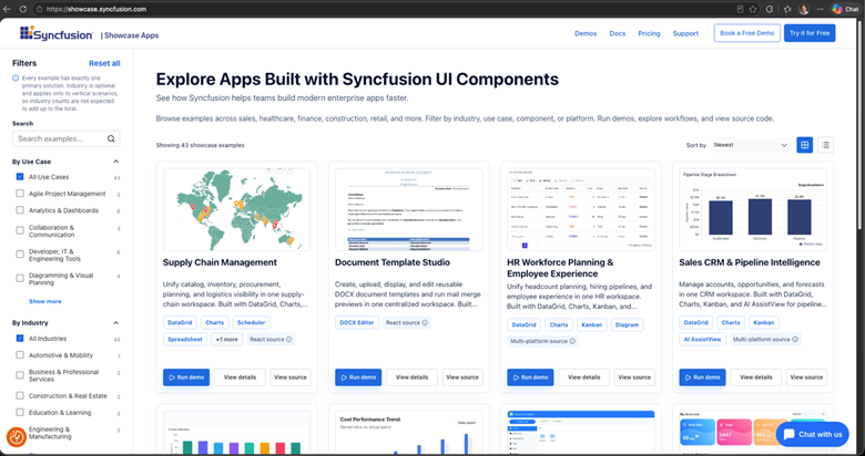 Showcase App Browser homepage