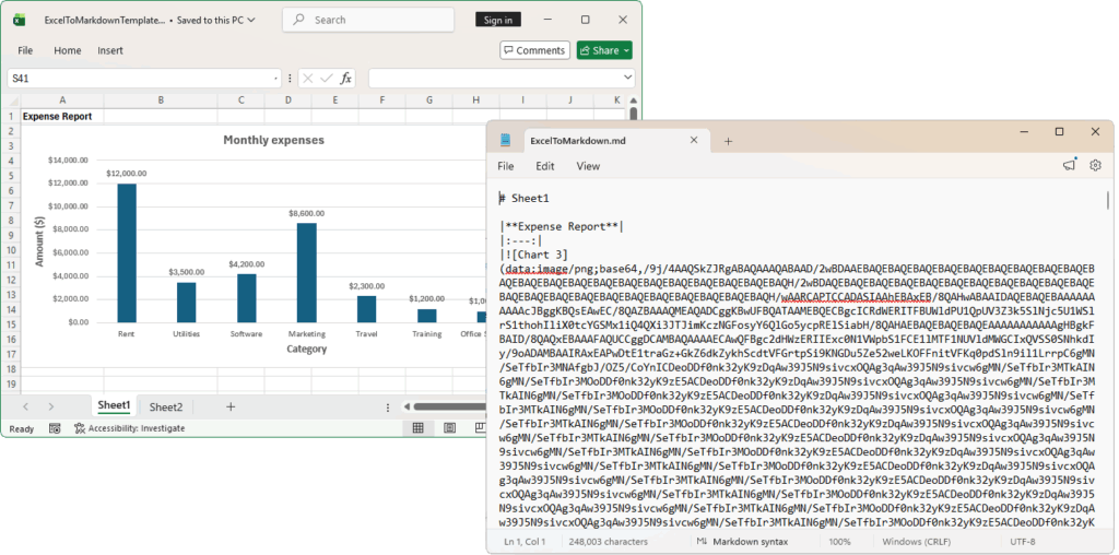 Preserve Excel visuals in Markdown