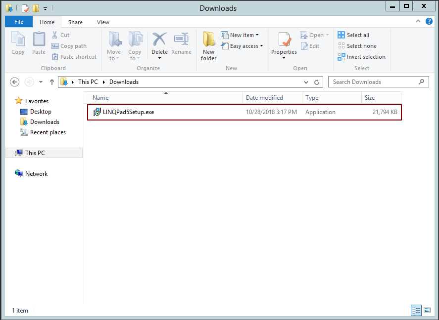 LINQPad Installation Program in User's Downloads Folder