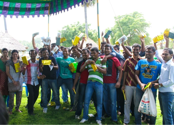 Balaji enjoying gift with team