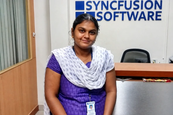 Farjana standing in syncfusion office