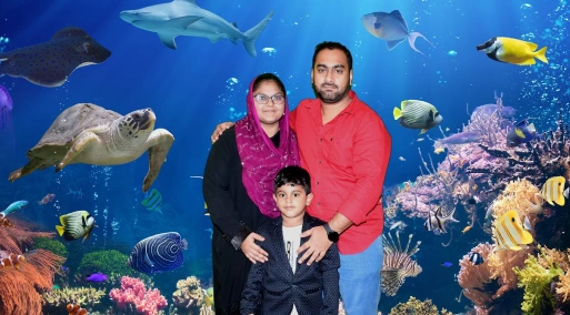 Farjana with her family in aquarium