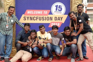 Gunasekaran T with team mates in old Syncfusion day