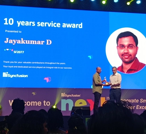 Jayakumar Duraisamy Receiving a Tenth Year Service Award