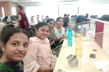 Jayaleshwari Nagarajan with colleagues during break