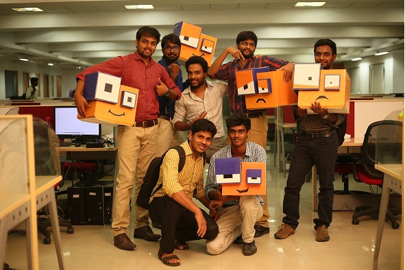 Jayaprakash Baskar with office friends and holding cody