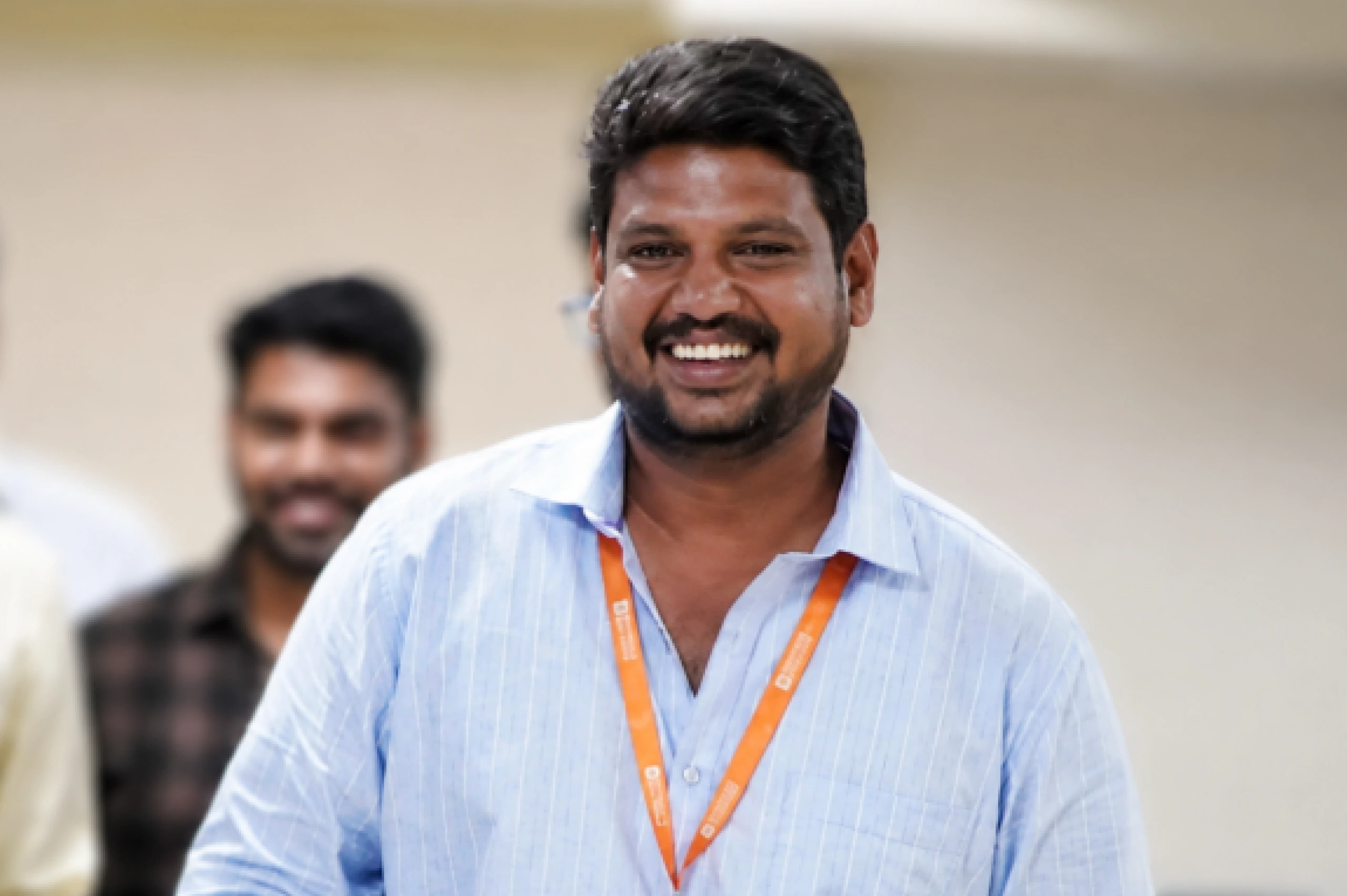 Jayavigneshwaran smiling in meetup activity
