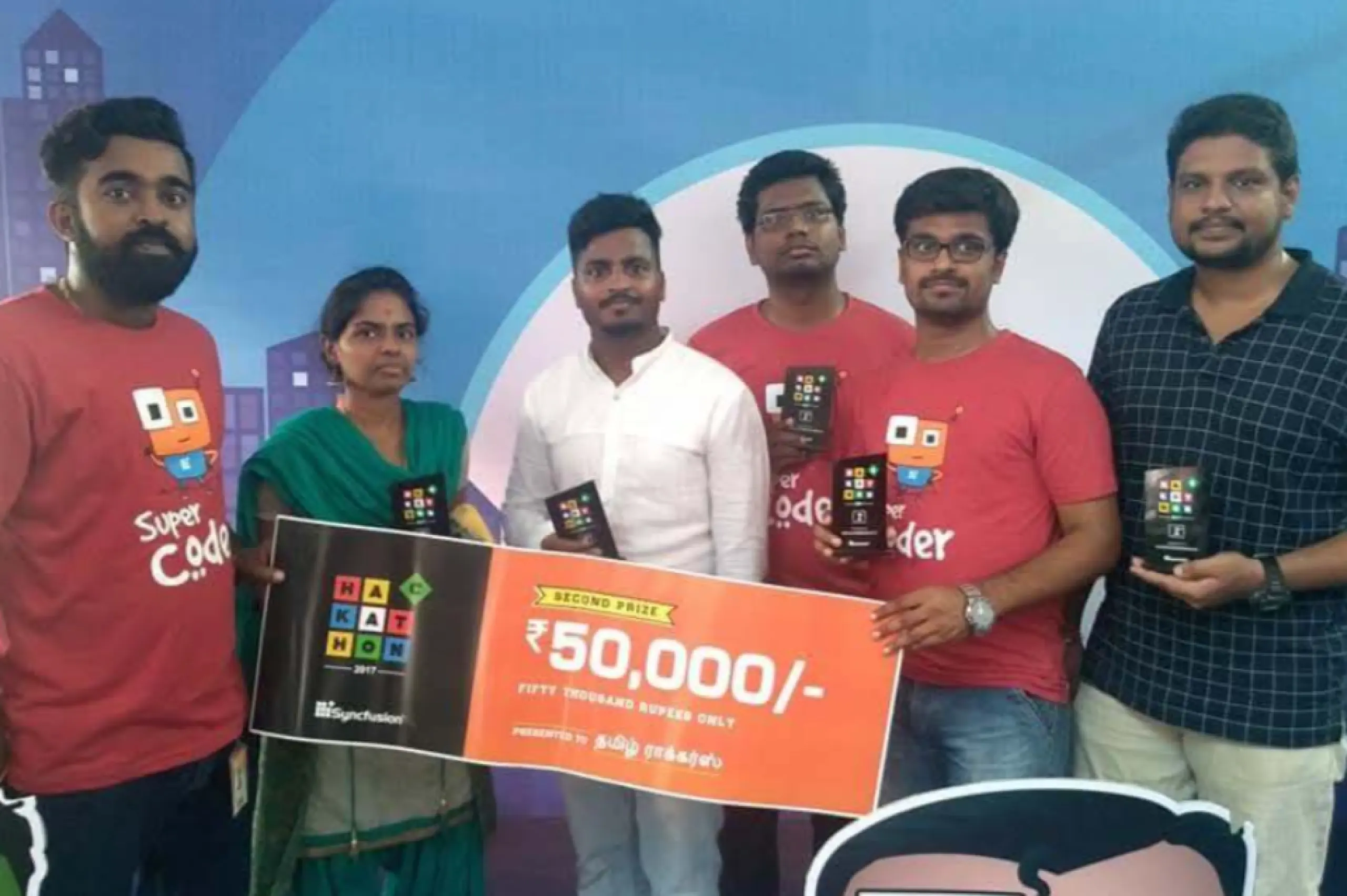 Jayavigneshwaran with team got fifty-thousand banner