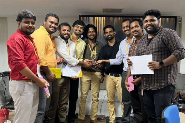 Jegan and team receving gifts in lead training
