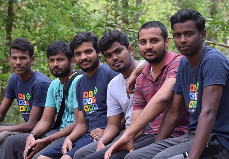 Jegan Raj with friends in forest