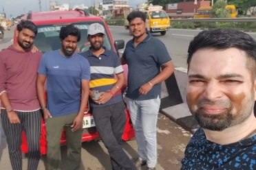 Karthik Anandan with friends outside