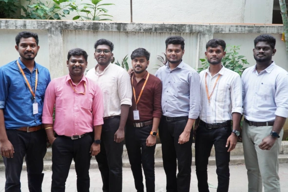 Manikandan Selvaraj with his team members at office terrace