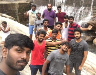 Manivannan padmanaban with his friends in waterfall