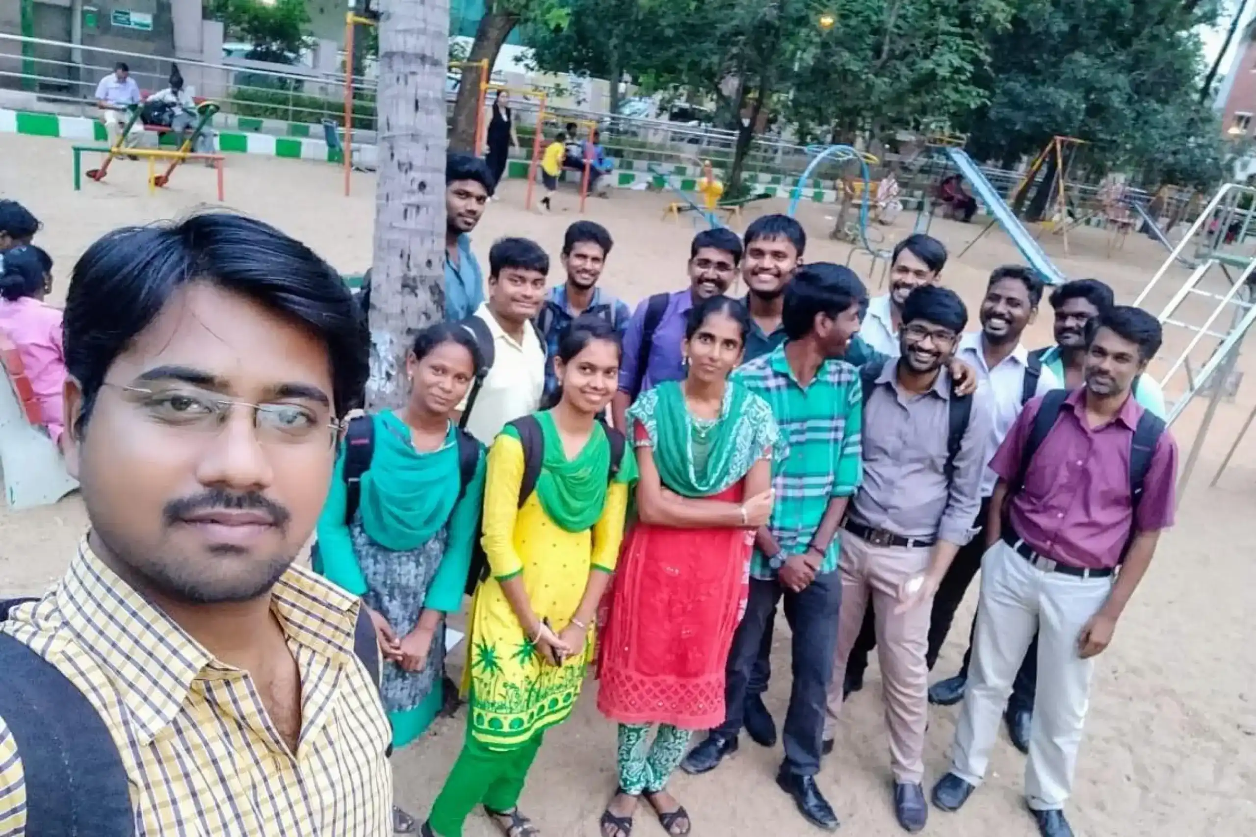 Prakash Perumal Posing for a Group Photo with Friends