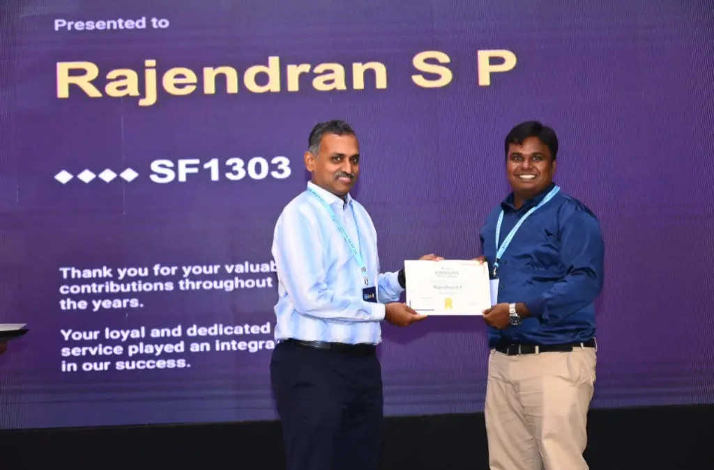 Rajendran SP Receiving an Award