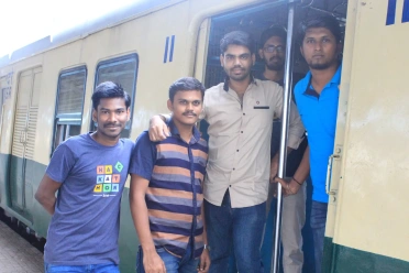 Ramesh Thangaraj With Friends During Train Journey Outside