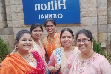 Sangeetha P with office mates in office